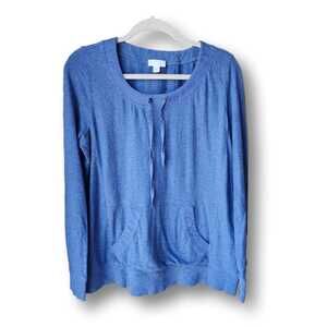 J Jill Women's Blue Long Sleeve Tunic Size M Pockets Cotton Loungewear Comfy